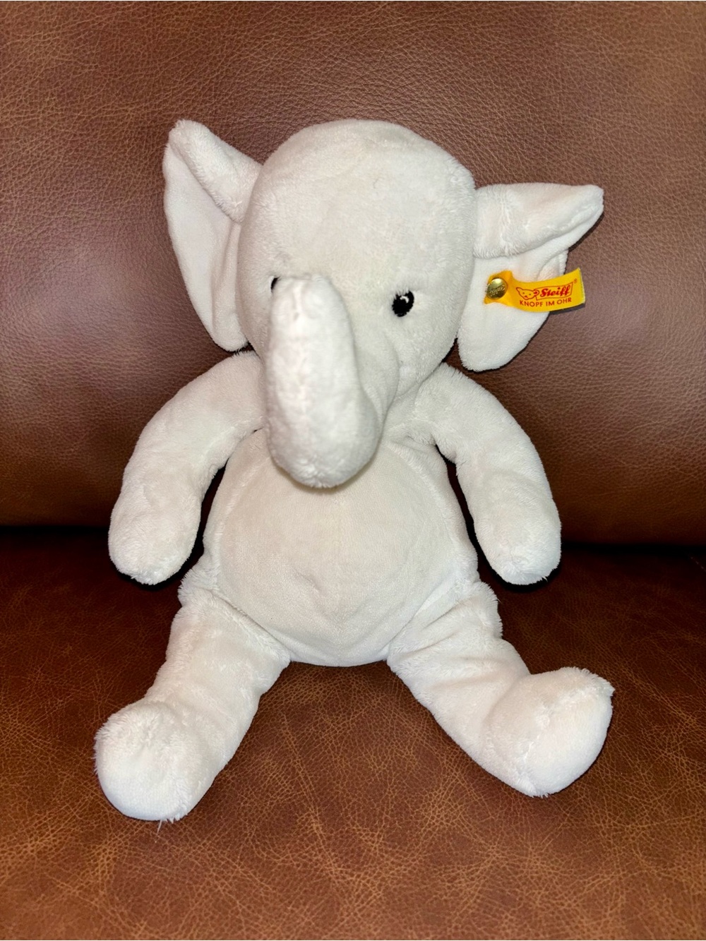 Vintage Steiff White Plush Elephant w/Signature Yellow Ear Tag